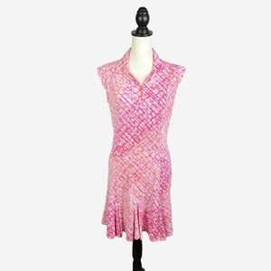 IBKUL Quarter Zip Sleeveless Activewear Dress Womens S Pink Coral Print Golf